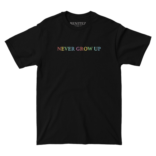 Never Grow Up Embroidered Black Tee