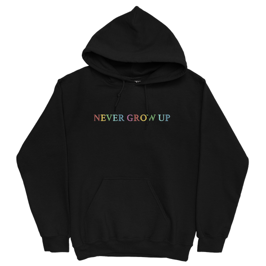Never Grow Up Embroidered Black Hoodie