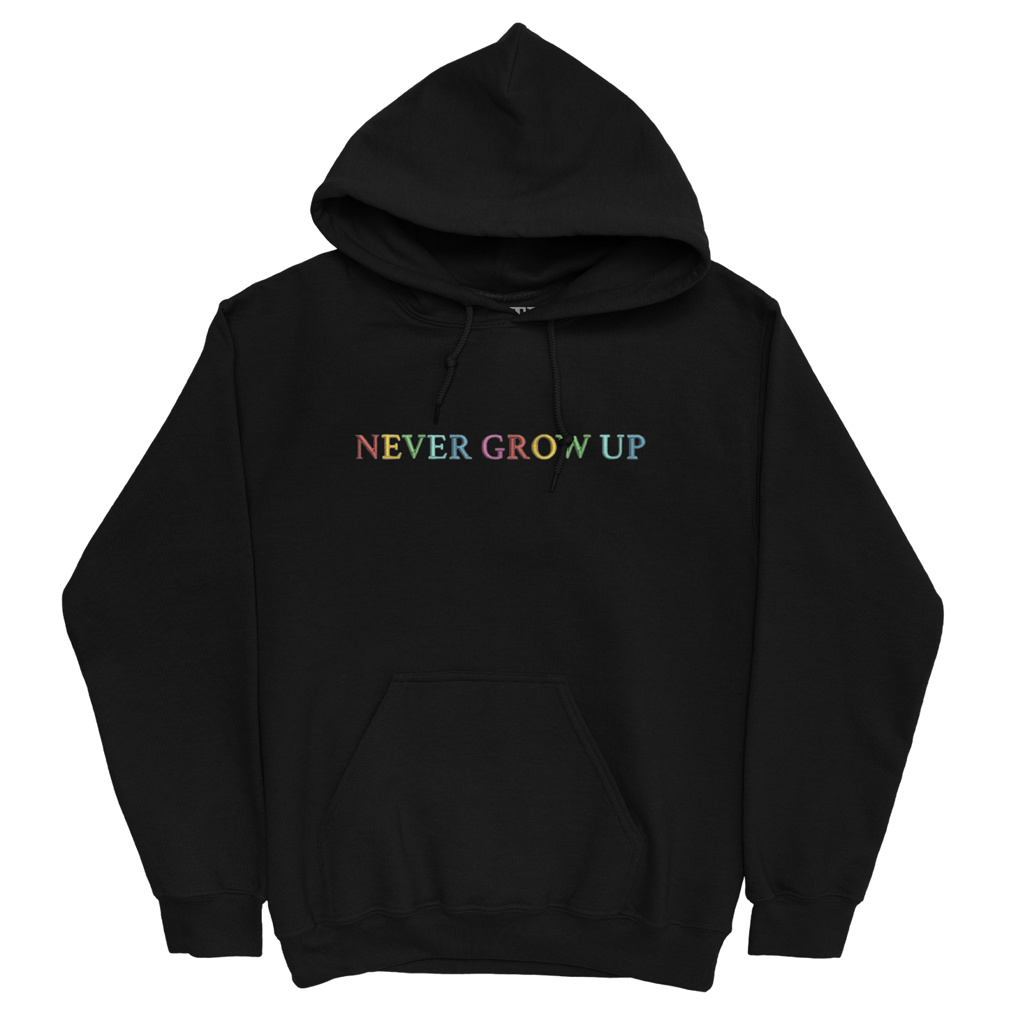 Never Grow Up Embroidered Black Hoodie