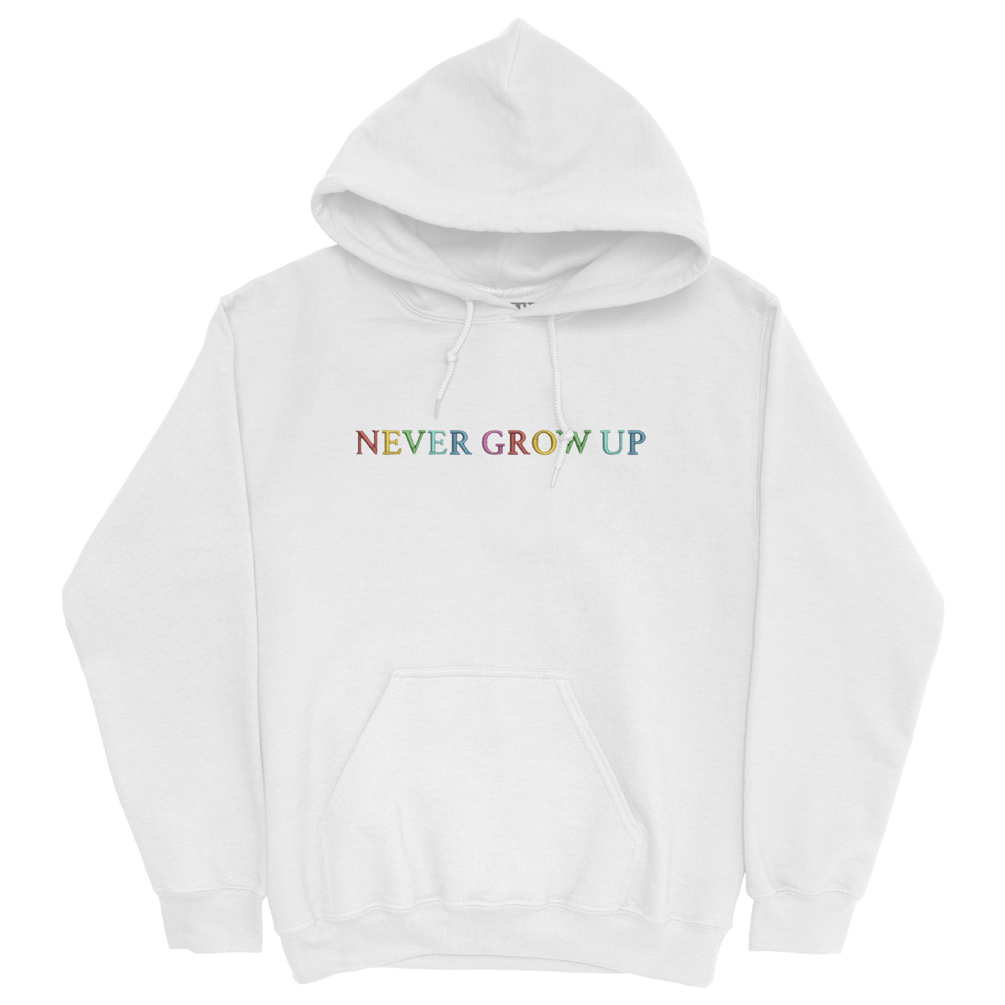 Never Grow Up Embroidered White Hoodie
