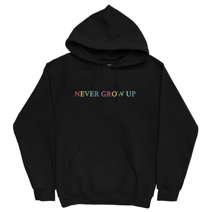 Never Grow Up Embroidered Black Hoodie