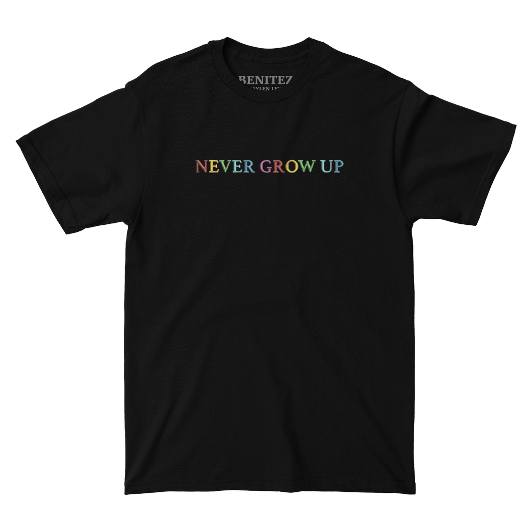 Never Grow Up Embroidered Black Tee