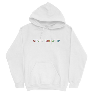 Never Grow Up Embroidered White Hoodie